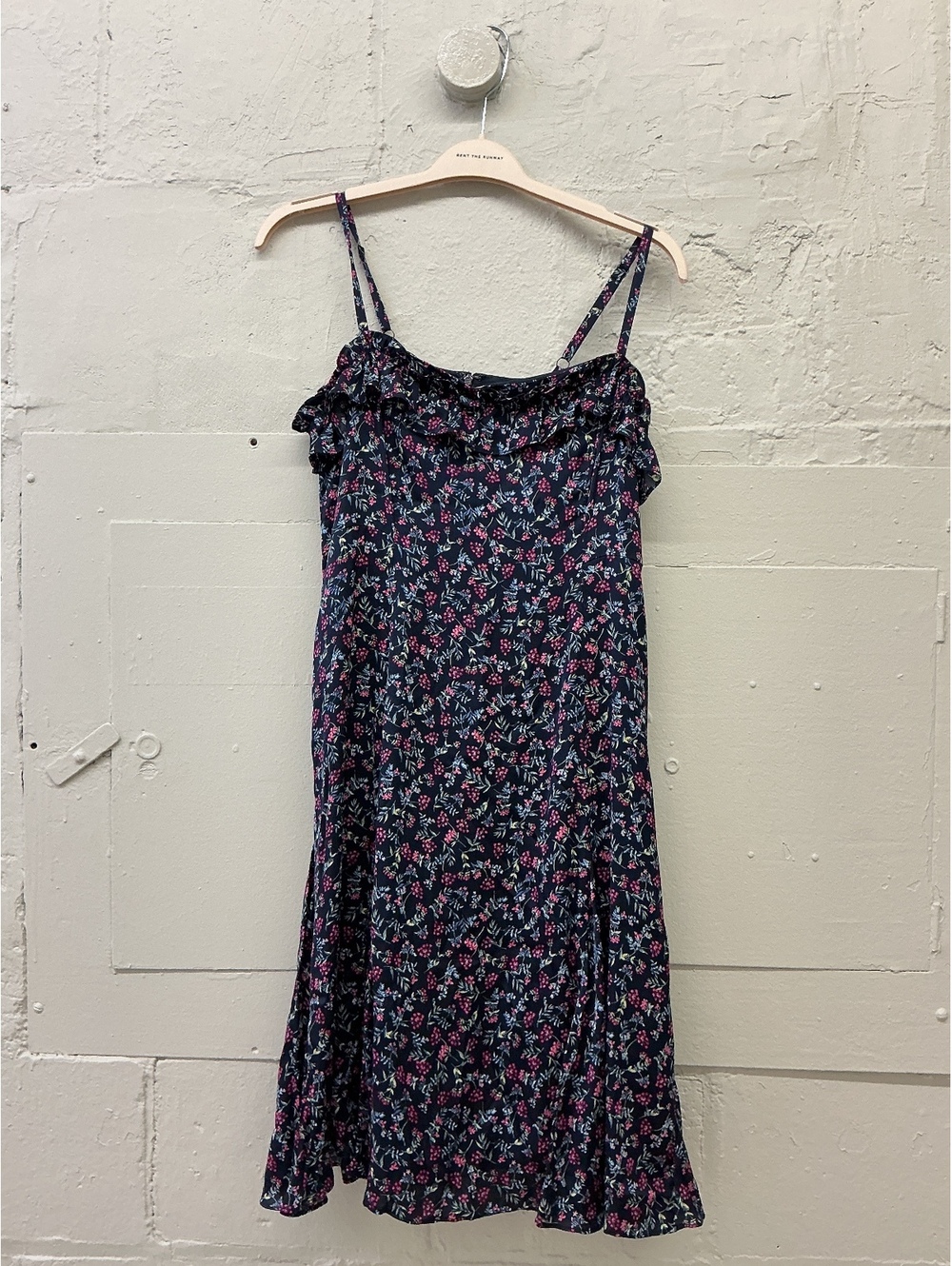 J. Crew Wisp Floral Ruffle Stretch Silk Spaghetti Strap Midi Dress